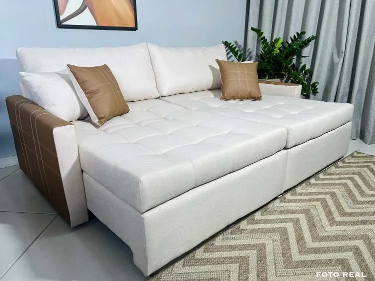 Sofa Cama Monaco 200 2X90cm mais Braco 10cm Orthobox — Linho Bege
