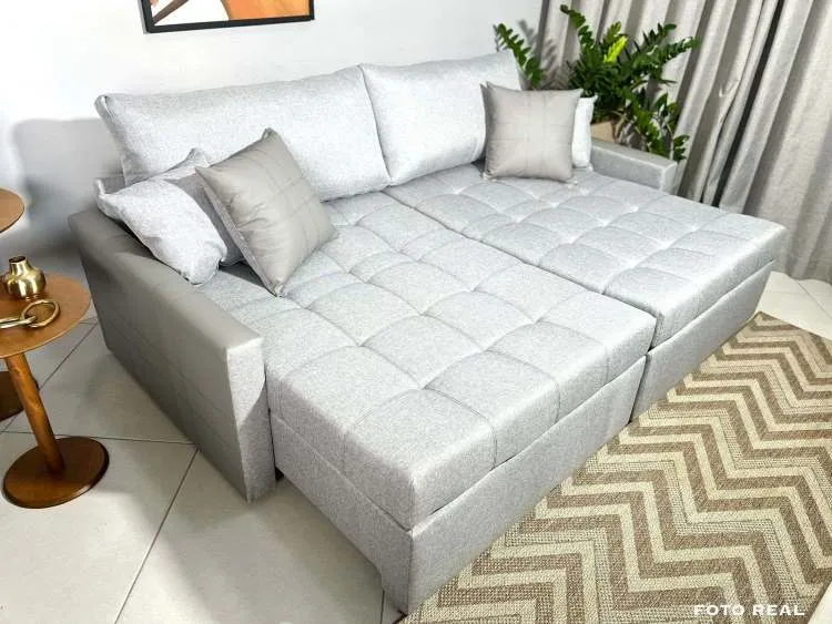 Sofa Cama Monaco 220 2x100cm mais Braco 10cm Orhtobox — Linho Cinza