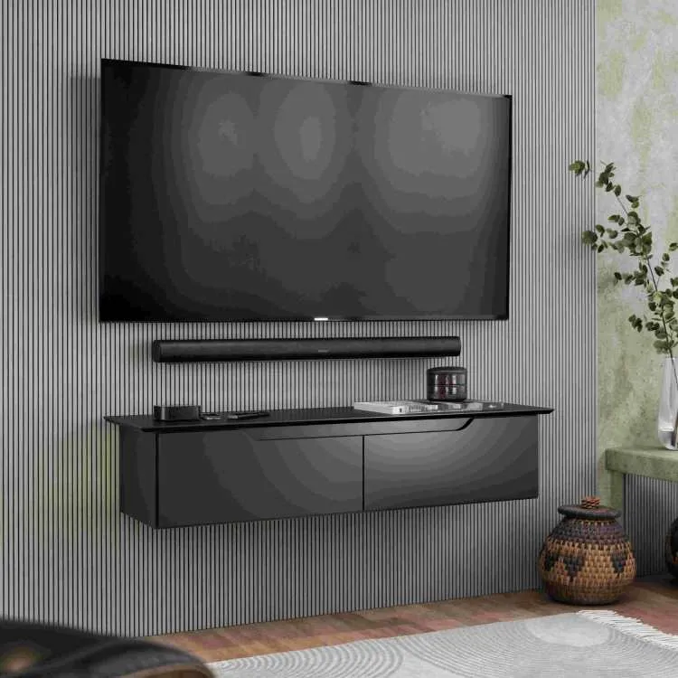Rack Aparador Suspenso Flow 2P Branco EJ Moveis — Preto