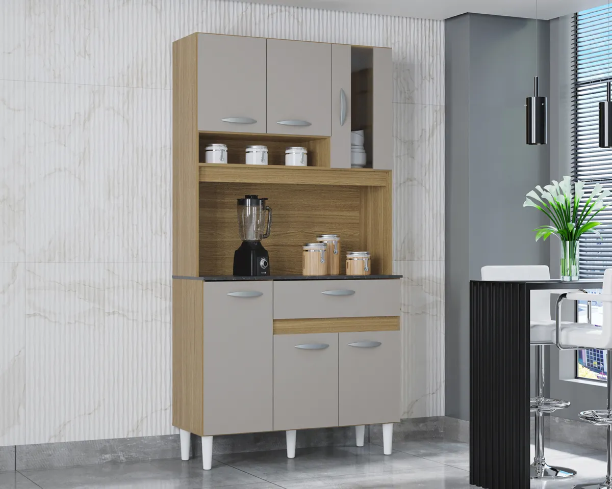 Kit Cozinha Coral 6P1G 90 Poquema — Damasco/Off White