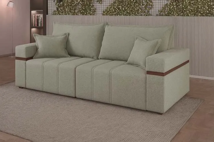 Sofa In Box Alegre 200 2x100 Braco 0,20m Linhao Bege Amendoado Padrao 2111 Lufer — Cáqui Esverdeado - Padrão 2110