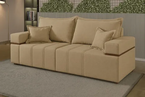 Sofa In Box Alegre 200 2x100 Braco 0,20m Linhao Bege Amendoado Padrao 2111 Lufer