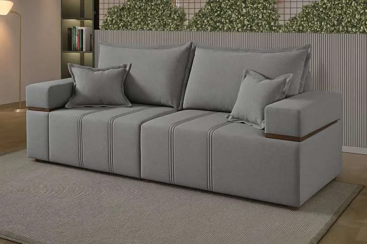 Sofa In Box Alegre 200 2x100 Braco 0,20m Linhao Bege Amendoado Padrao 2111 Lufer — Cinza Claro - Padrão 2114