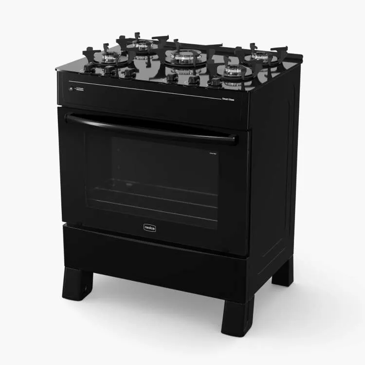 Fogao Smart Glass 5 Bocas Mesa de Vidro Branco Realce — Fogão Smart Glas 5 Bocas - Preto