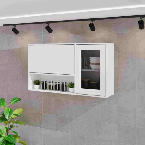 Aereo Basculante Cozinha Florida 120 2P Vidro Fume Branco Salleto