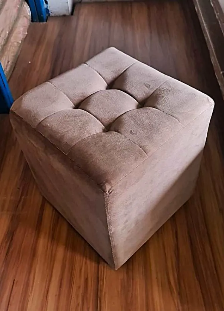 Puff Decorativo Quadrado Linho 01 Bege Idealle — Linho Marrom