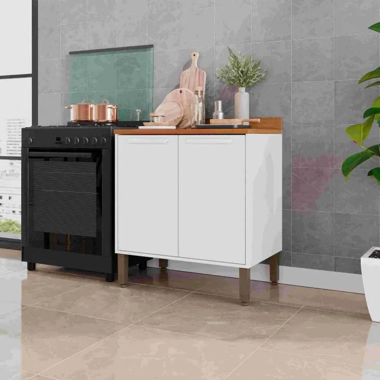 Aereo Basculante Cozinha Florida 120 2P Vidro Fume Branco Salleto — Balcão 80 2P - Branco
