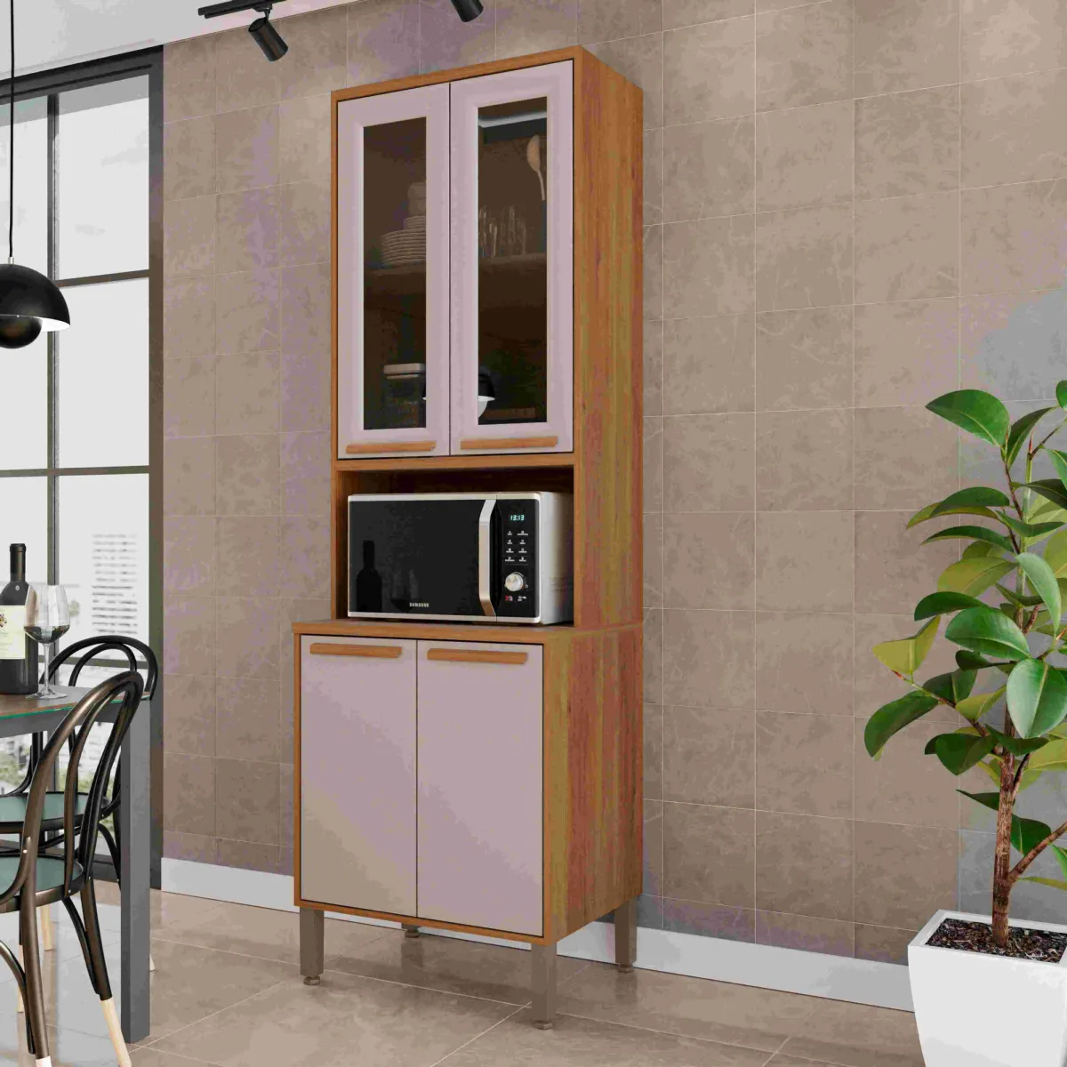 Aereo Basculante Cozinha Florida 120 2P Vidro Fume Branco Salleto — Torre Quente 70 4P - Cinamomo/Off White
