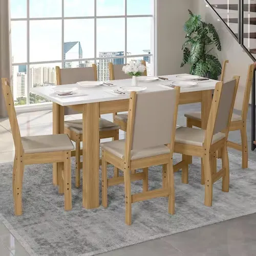 Sala de Jantar Bellagio com 6 Cadeiras Clara Freijo.Off White Poliman — Freijo/Off White