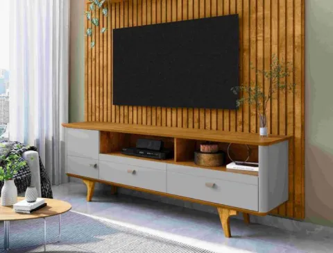 Rack Atenas 180 1P2G2N Off White.Naturale Bechara Moveis