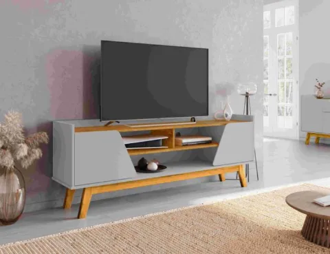 Rack Turim 160 2P3N Off White.Naturale Bechara Moveis