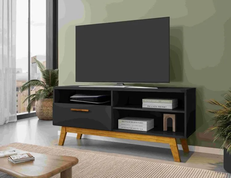 Rack Paladio 1.4 1G3N Off White.Cinamomo Bechara Moveis — Preto Fosco