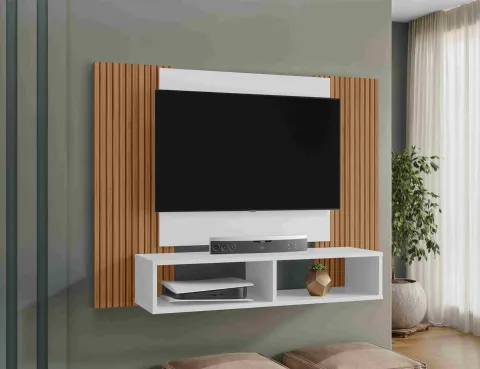 Painel Navi 120 2N Branco.Cinamomo Efeito Ripado 3D Bechara Moveis