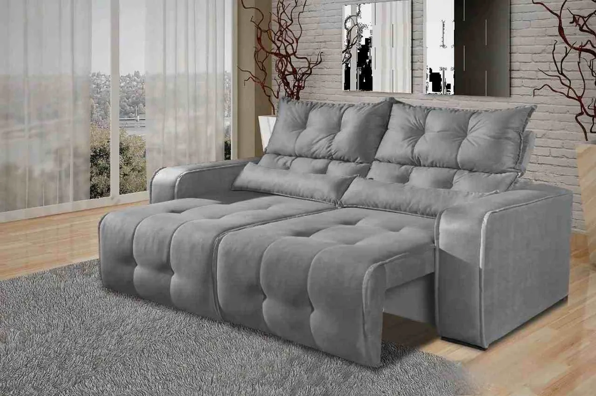 Estofado Retratil Reclinavel Minas 200 2x100 Veludo Suede Bege 512 Decorar Estofados — Veludo Suede Cinza