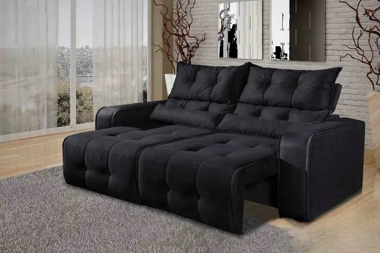 Estofado Retratil Reclinavel Minas 200 2x100 Veludo Suede Bege 512 Decorar Estofados — Veludo Suede - Preto 509