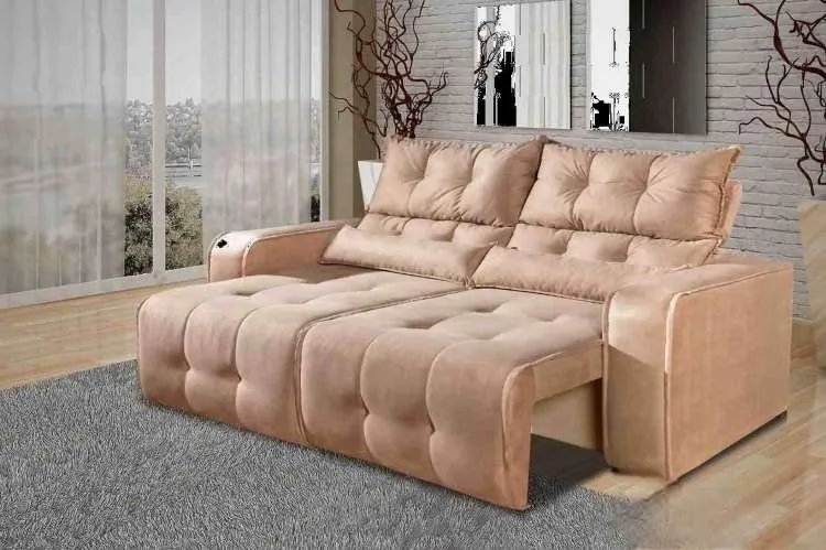 Estofado Retratil Reclinavel Minas 200 2x100 Veludo Suede Bege 512 Decorar Estofados — Veludo Suede - Bege 512