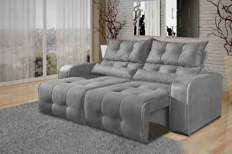 Estofado Retratil Reclinavel Minas 250 2x125 Veludo Suede Bege 512 Decorar Estofados — Veludo Suede - Cinza 508