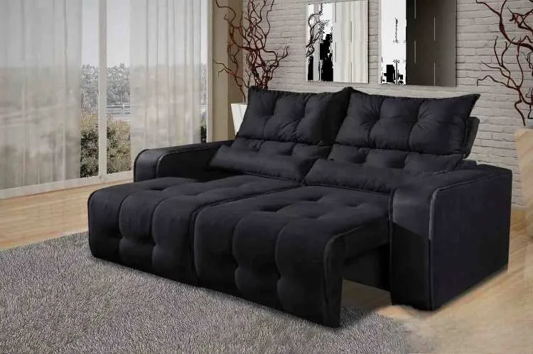 Estofado Retratil Reclinavel Minas 250 2x125 Veludo Suede Bege 512 Decorar Estofados — Veludo Suede - Preto 509