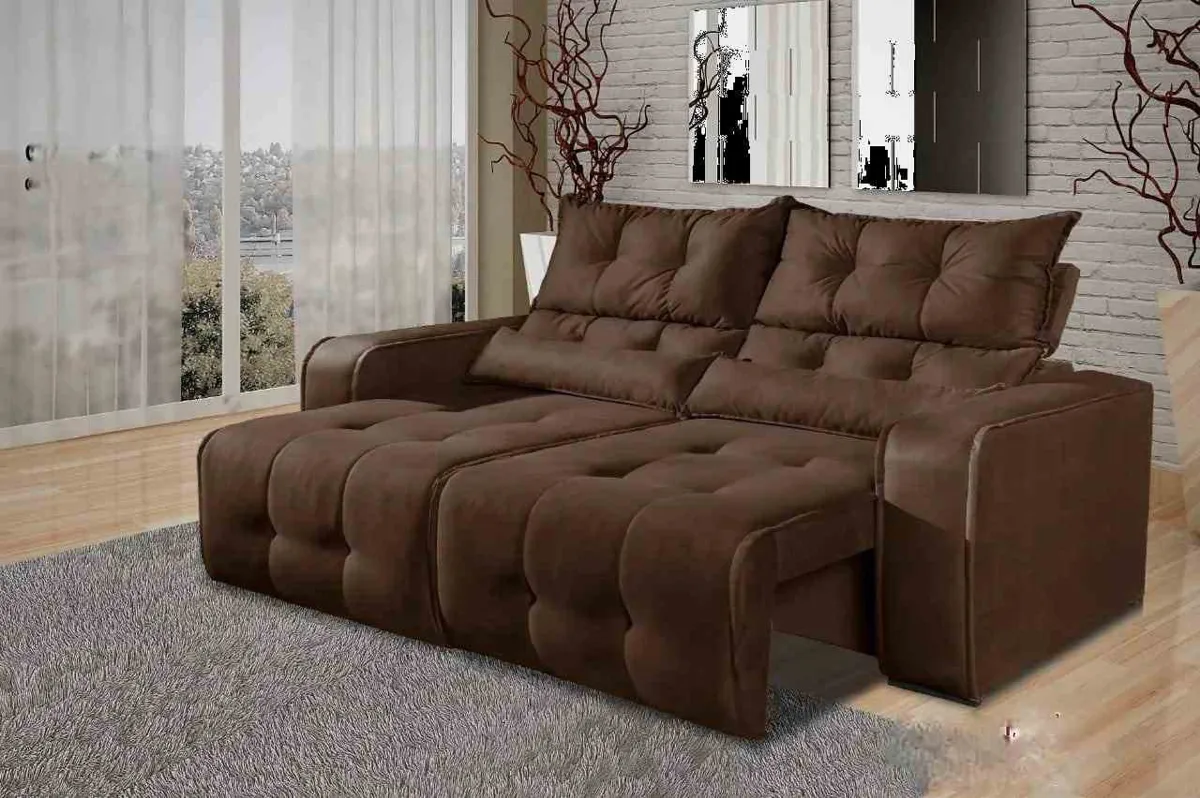 Estofado Retratil Reclinavel Minas 250 2x125 Veludo Suede Bege 512 Decorar Estofados — Veludo Suede - Marrom 506