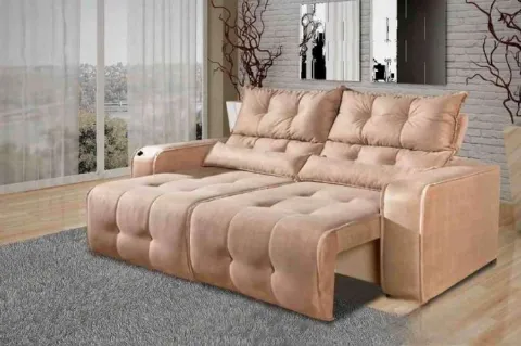 Estofado Retratil Reclinavel Minas 250 2x125 Veludo Suede Bege 512 Decorar Estofados