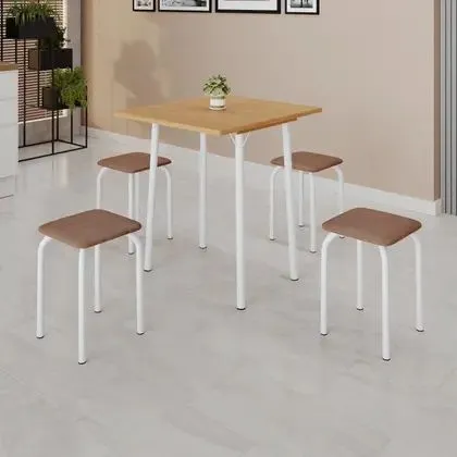 Conjunto Mesa Dobravel Bali com 4 Tamboretes Branco Courvin Jambo Teixeira — Tamborete Bali - Branco/Jambo