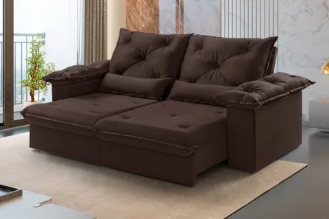 Estofado Retratil Reclinavel Atlas 250 2x100 + Braço 25cm Veludo Inca Marrom 17 Idealle