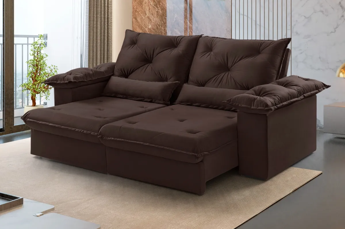 Estofado Retratil Reclinavel Atlas 250 2x100 + Braço 25cm Veludo Inca Marrom 17 Idealle — Estofado Atlas 250 - Veludo Marrom 17