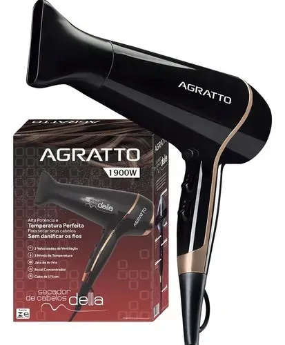 Secador de Cabelo Dobravel Della Profissional AC SEAC01I 01 Bivolt 1900W Agratto — Preto