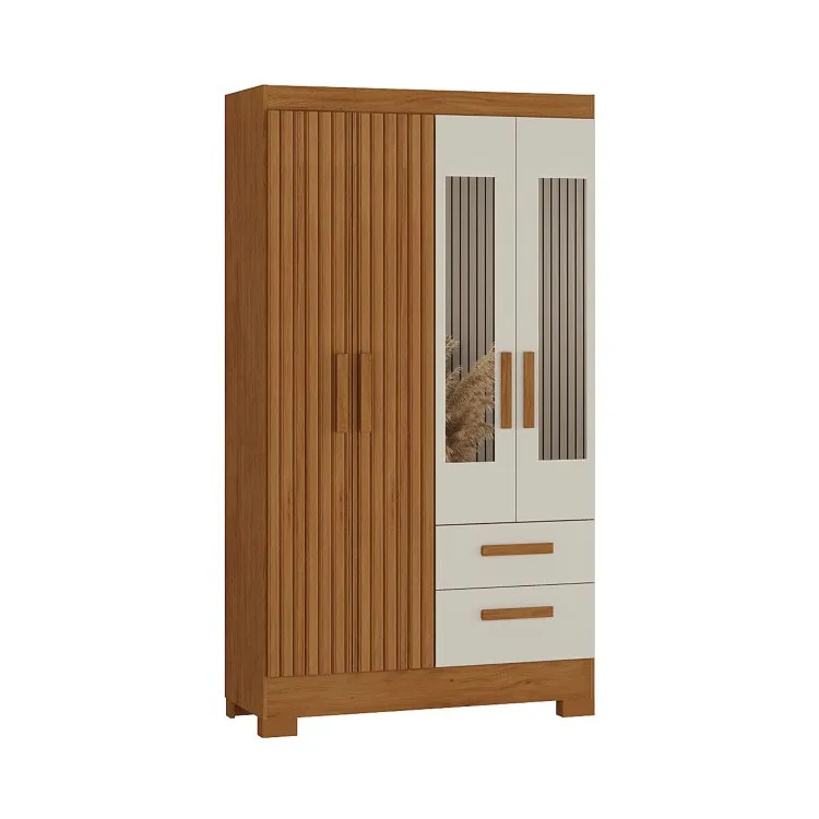 Roupeiro Fortaleza Plus 4P2G com Pes e Espelhos Atualle — Nogueira/3D Nogueira + Natura Off White