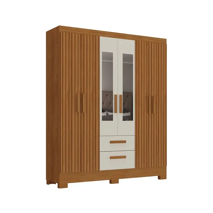 Roupeiro Fortaleza Plus 6P2G com Pes e Espelhos Atualle — Nogueira Mad/3D Nogueira/Natura Off White