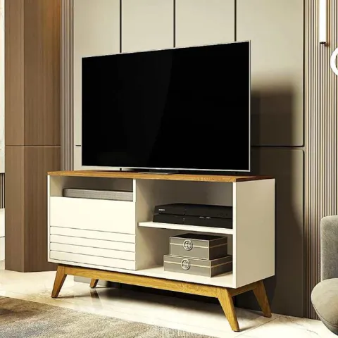 Rack Fenix Wood 108 Off White.Freijo Giga Moveis