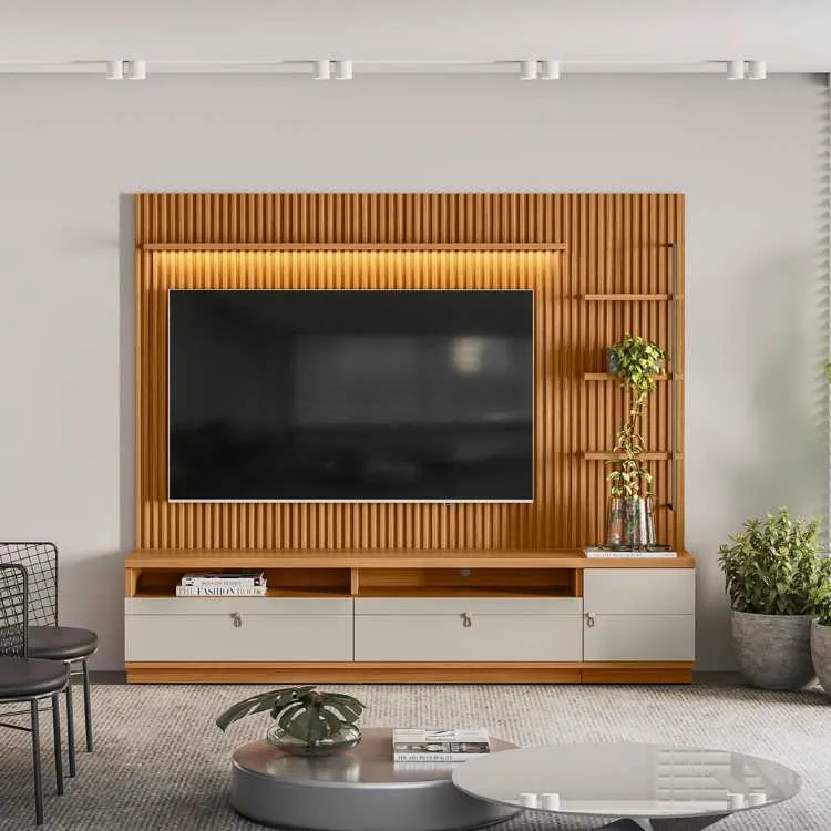 Conjunto Modular Rack mais Painel Ouro Preto 180 Nature.Off White Linea Brasil — Visualiz Conj + Mod Lateral Dir Ouro Preto