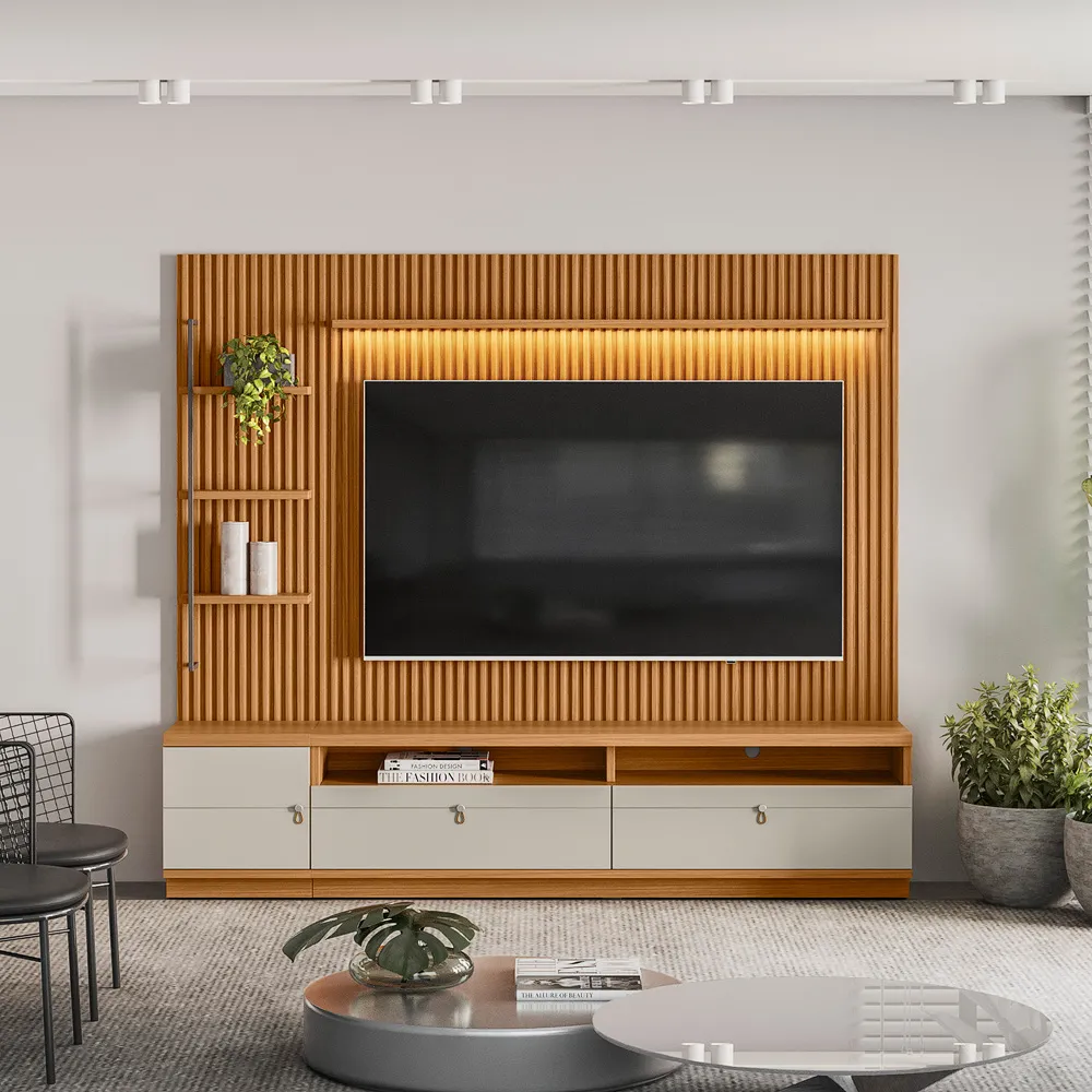 Conjunto Modular Rack mais Painel Ouro Preto 180 Nature.Off White Linea Brasil — Visualiz Conj + Mod Lateral Esq Ouro Preto
