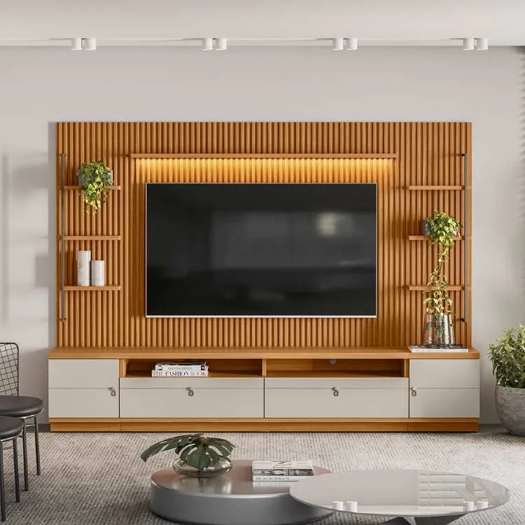 Conjunto Modular Rack mais Painel Ouro Preto 180 Nature.Off White Linea Brasil — Visualiz Conj Pnl + Rck Ouro Preto + 2 Mods