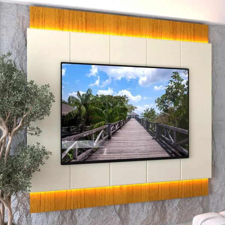Visualizacao Conjunto Painel Magnifico 220 com Rack Magnifico 212 Naturale.Off White Gelius — Painel Magnífico 220 - Naturale.Off White