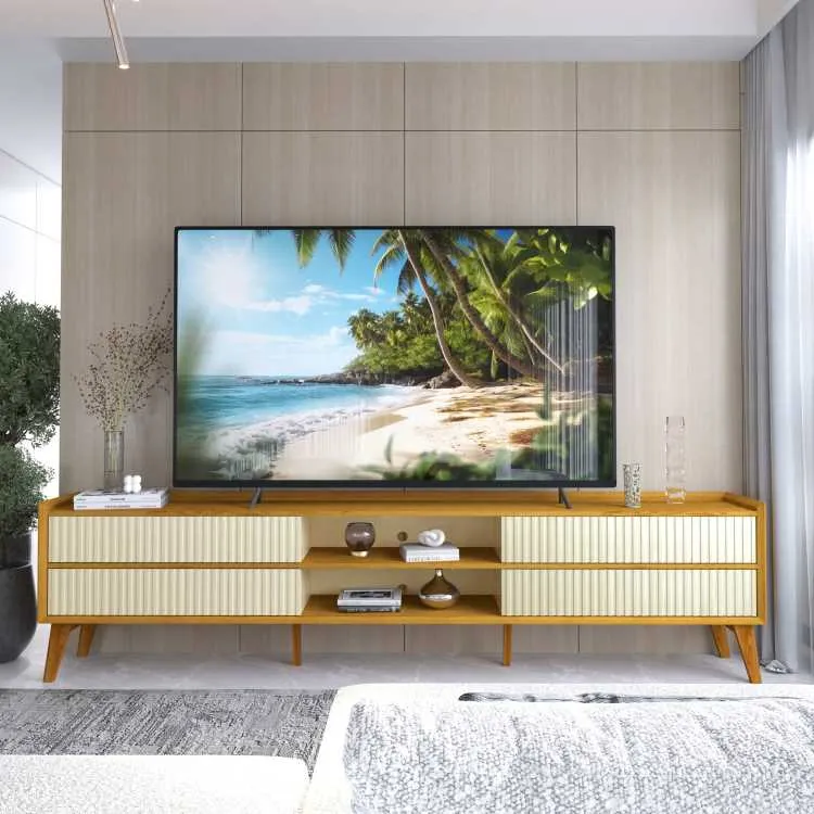 Visualizacao Conjunto Painel Magnifico 220 com Rack Magnifico 212 Naturale.Off White Gelius — Rack Magnífico 212 - Naturale/Off White