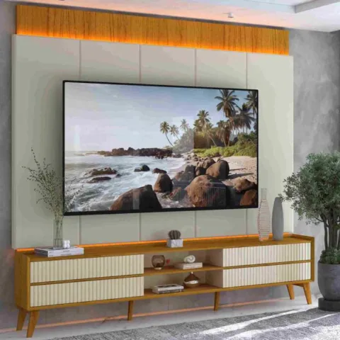 Visualizacao Conjunto Painel Magnifico 220 com Rack Magnifico 212 Naturale.Off White Gelius