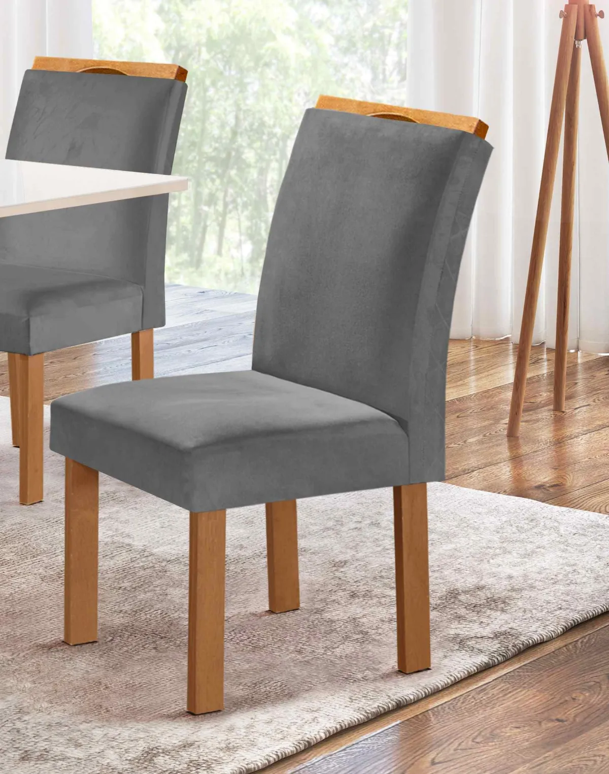 Kit com 2 Cadeiras Londres Cinamomo Veludo Suede Areia Tec 169 Cel Moveis — Kit 2 Cds Londres - Cinamomo Cinza Tec 171
