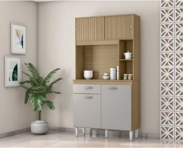 Kit Cozinha Duda 90 4P1G Poquema — Damasco Ripado 3D/Off White
