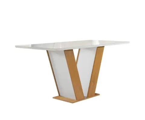 Mesa Qatar 120x80 Tampo Londres Plus Canto Copo com Vidro Cinamomo.Off White Cel Moveis