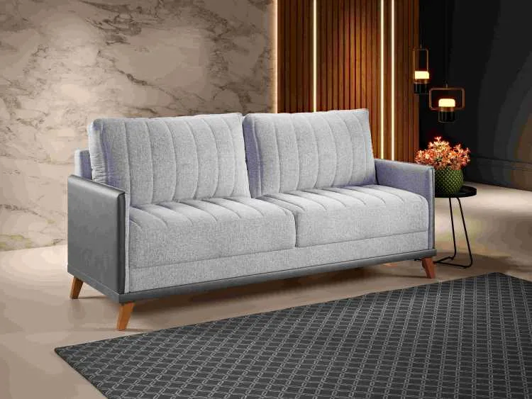 Estofado Living Conceito 2 Metros Linho Inox Viero — Linho - Inox