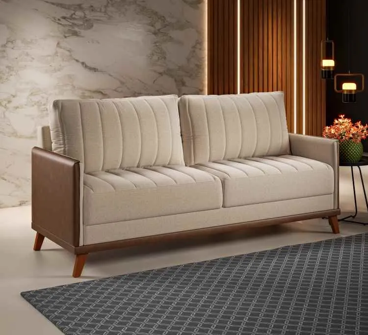 Estofado Living Conceito 2 Metros Viero — Linho Bronze