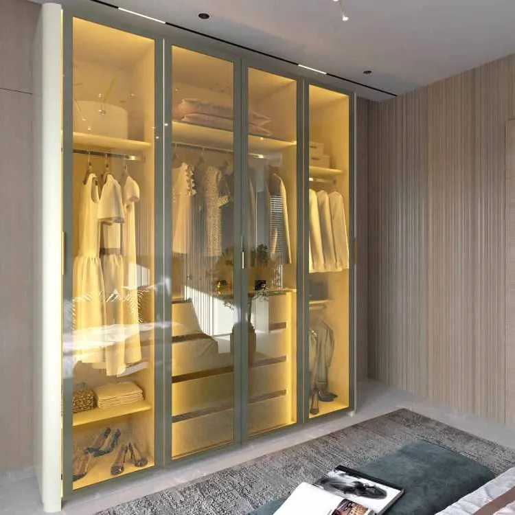 Roupeiro Innova 4 Portas de Vidro Reflecta com Pes e LED Gelius — Off White