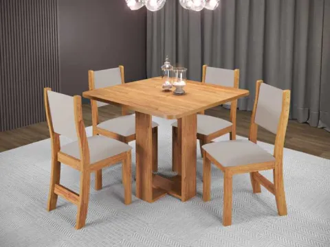 Sala Wave.Oasis 90x90 com 4 Cadeiras Sol Mel Linho Bronze Veiro