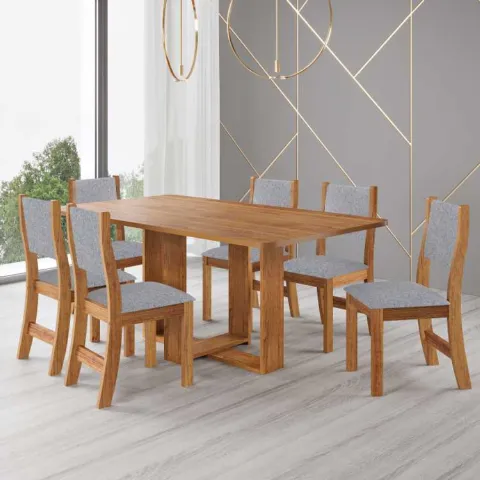 Sala Luar.Luna 160x80 com 6 Cadeiras Sol Mel Linho Inox Viero