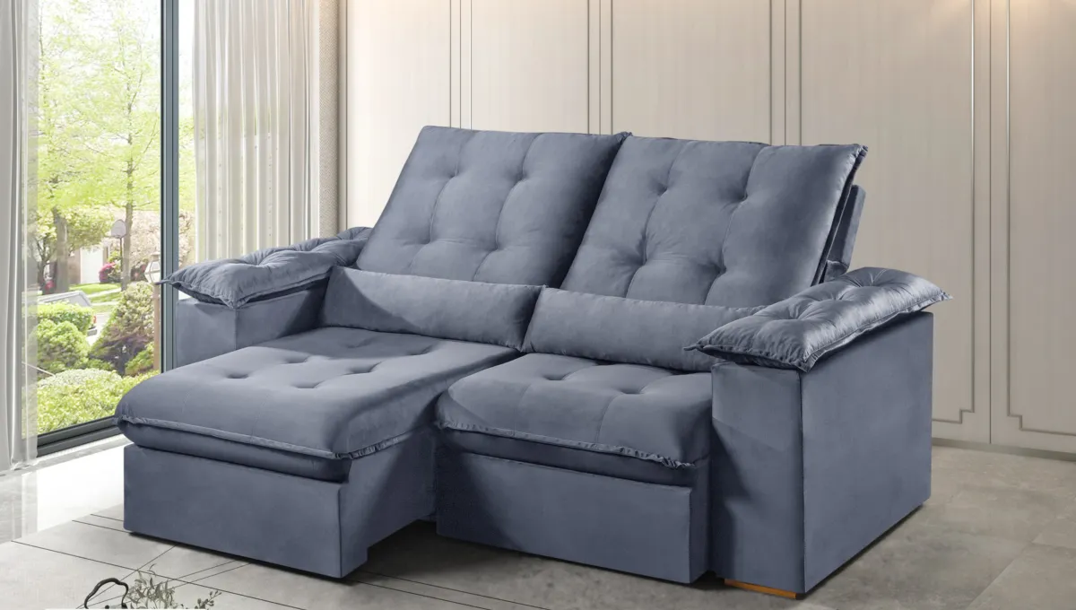 Estofado Retratil Reclinavel Madri.Opel 200 2x100 Pillow 20 cm Veludo Suede Bege Escuro.Capuccino 400 Kairos Estofados — Veludo Suede - Cinza