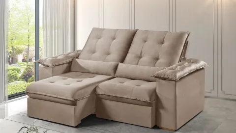 Estofado Retratil Reclinavel Madri.Opel 200 2x100 Pillow 20 cm Veludo Suede Bege Escuro.Capuccino 400 Kairos Estofados