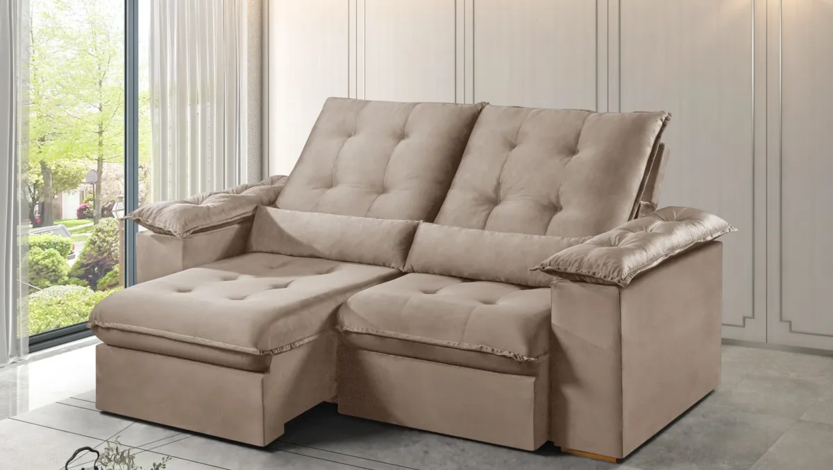 Estofado Retratil Reclinavel Madri.Opel 200 2x100 Pillow 20 cm Veludo Suede Bege Escuro.Capuccino 400 Kairos Estofados — Veludo Suede - Bege Escuro (Capuccino)