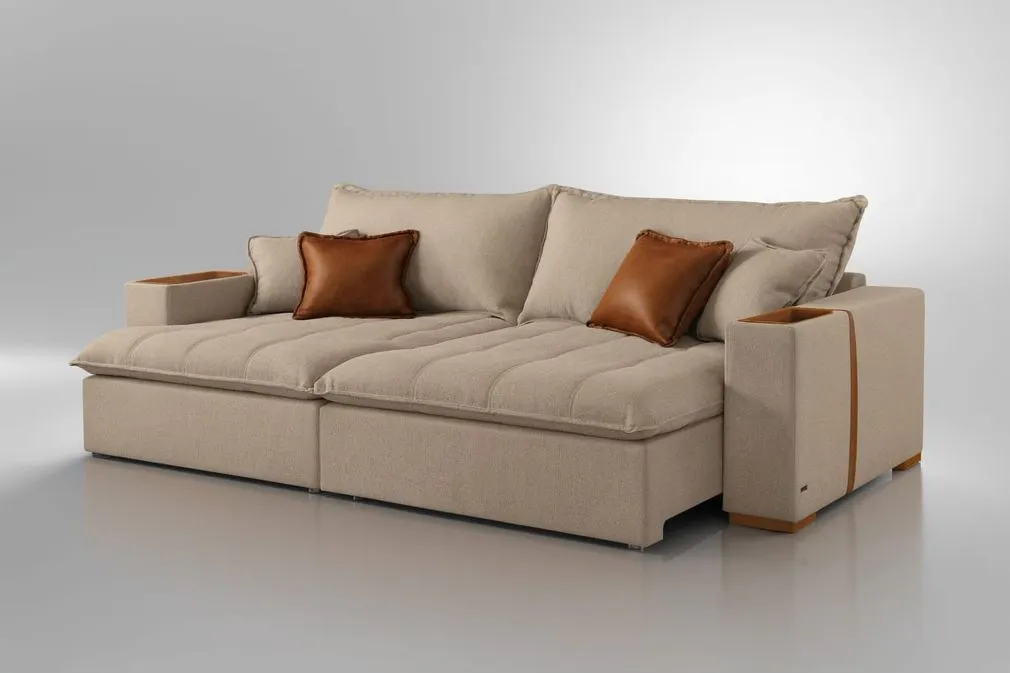 Sofa Cama Belize 220 2x Modulos 90 Braco 20cm Linho Cinza Claro L 09 Casa Decor Estofados — Sofa Cama Belize 220 - Linho Bege - L 01