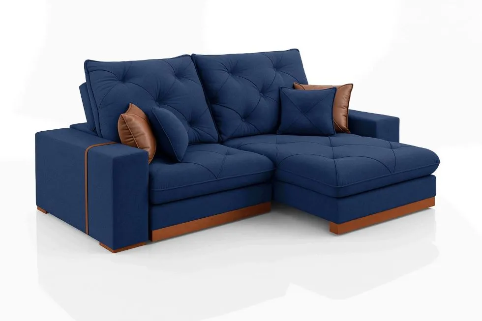 Estofado Retratil Reclinavel Geriba 230 2x90 mais Braco 25cm Veludo Inca Cru 01 Idealle — Estofado Geribá 230 - Veludo Inca Azul 24
